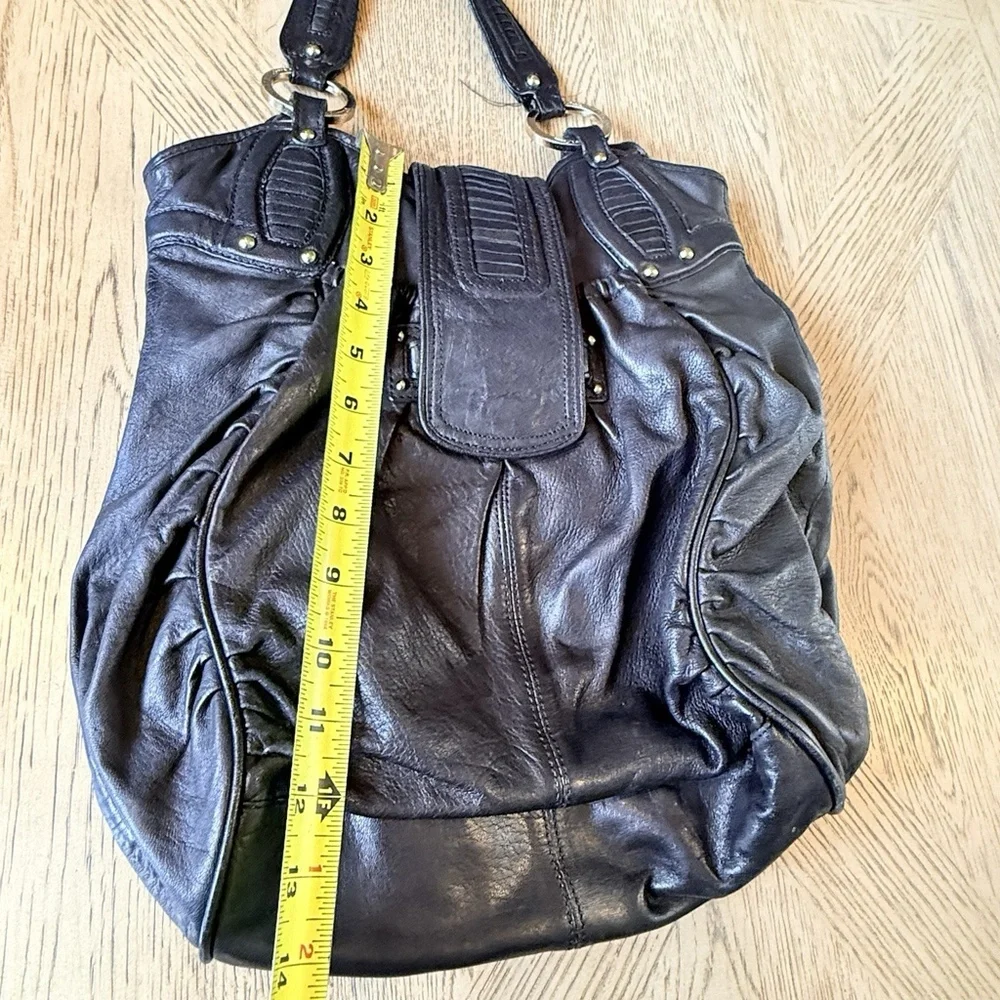 Junior Drake black leather hobo handbag Black